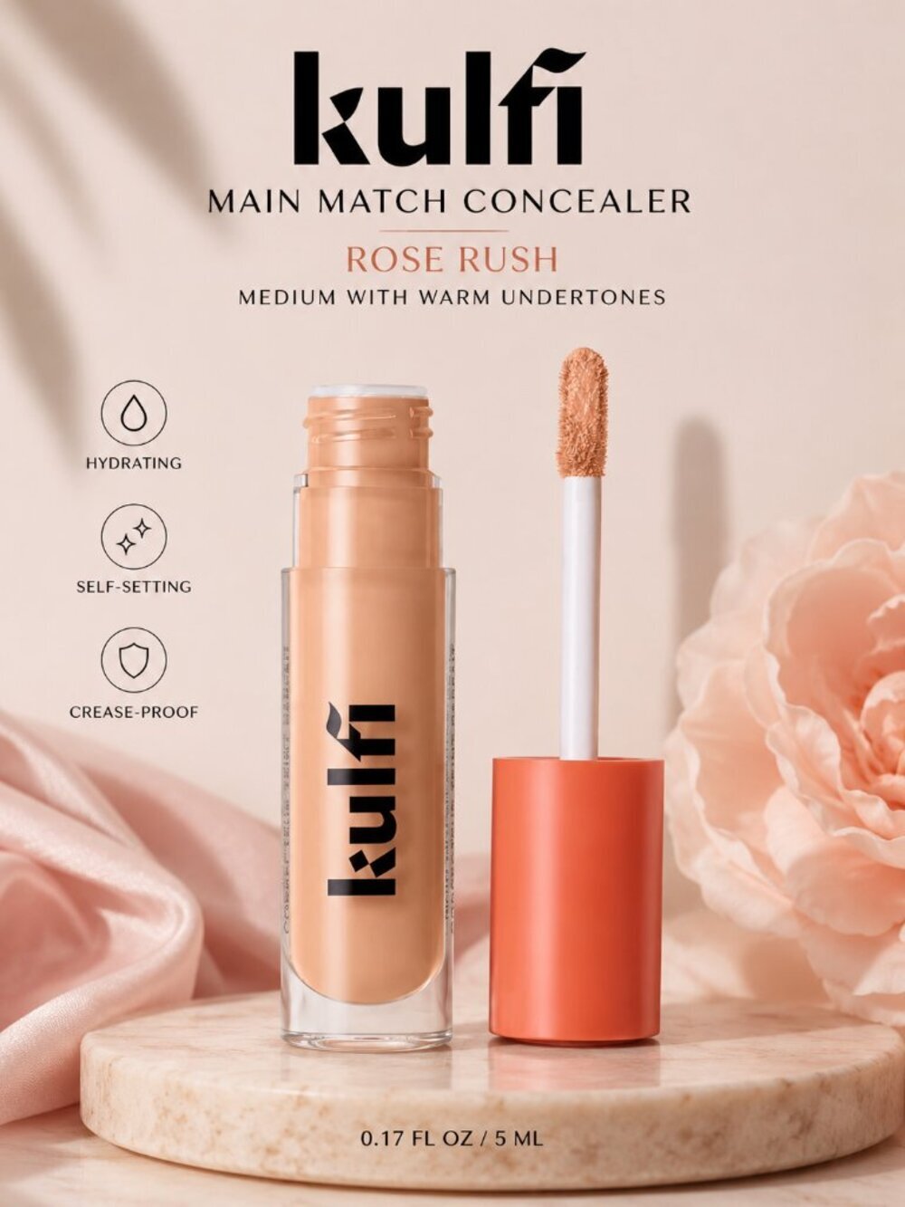 Kulfi Main Match Hydrating Concealer Rose Rush Medium Warm 5ml NIB